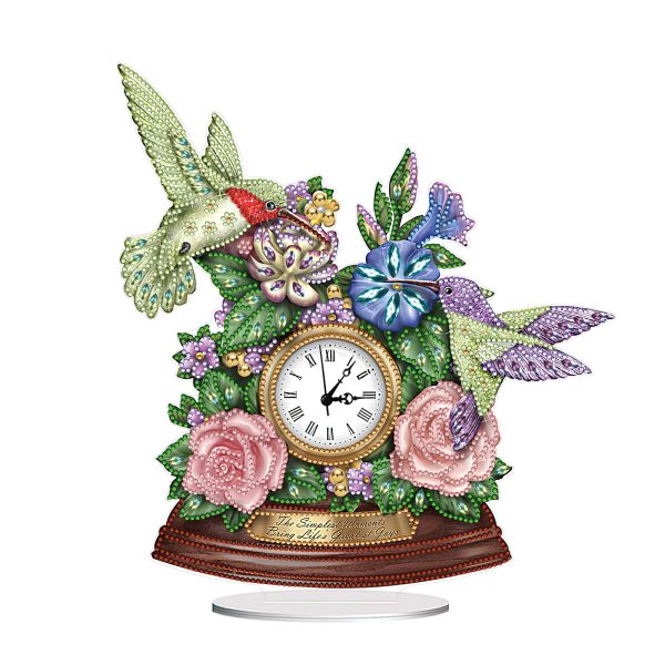 5D DIY Special Shape Diamond Painting Desk Ornament Handmade Clock Kit(Flower Bird)